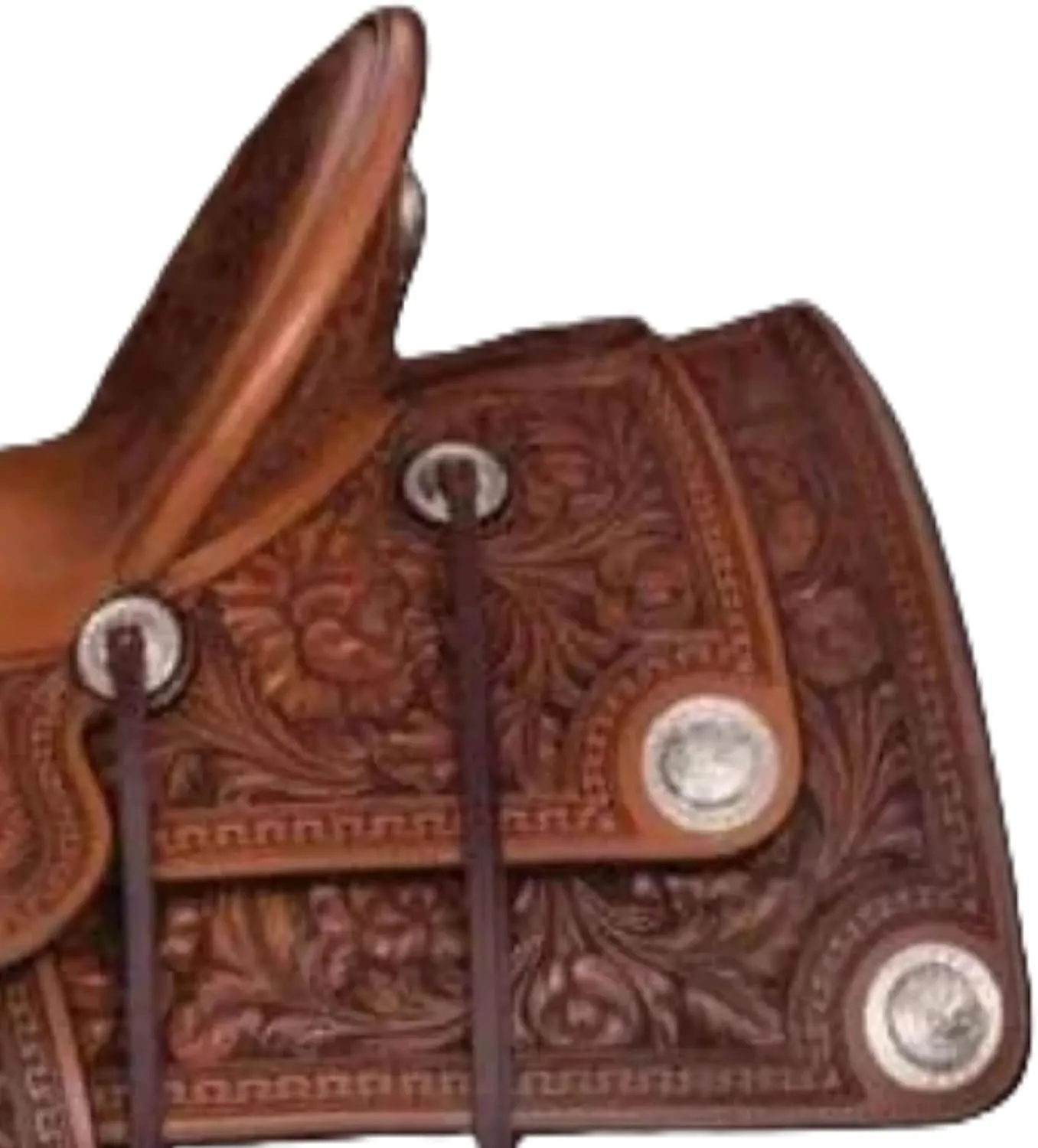 Western Deep Seat Full Carved and Tooled Leather Dark Tan Pleasure Trail Saddle Ranch Work Collection Head Stall Breast Collar, Reins Included Set-All Customization Available