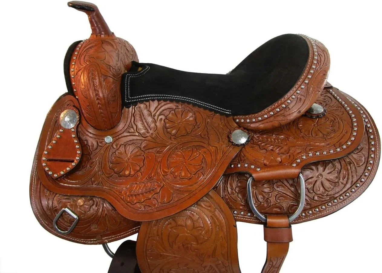 Western Horse Saddle Barrel Racing Pleasure Ride Trail Horse Tooled Leather Rodeo Cowboy Saddles 15 16 17 18