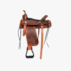 Western Horse Saddle Leather Flex Tree Trail & Pleasure Saddle for Horses Dark Brown Leather with Floral Design American Saddle Tack Horse Saddle Western Size 8 to 17 Inches Seat (8 Inch)