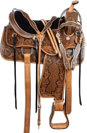 Western Leather Horse Saddle Comfy Horse Seat Ranch Roping Saddle Tree Trail Racing Comfort Barrel Tack Size 10 to 18 Inch Seat