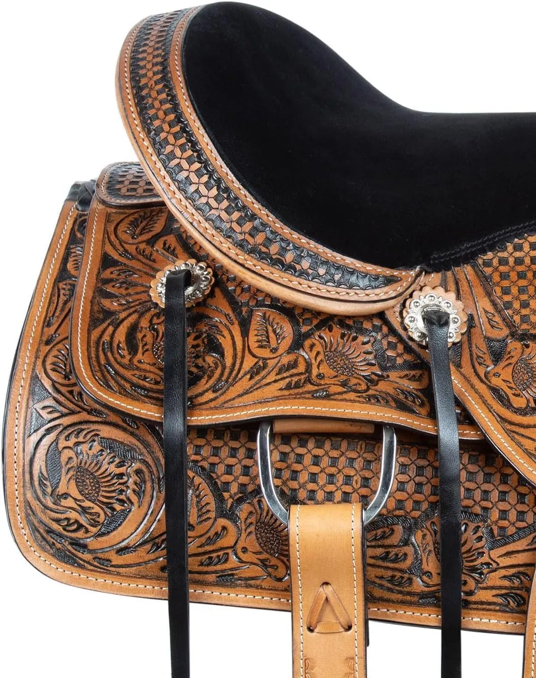 Western Leather Horse Saddle Comfy Horse Seat Ranch Roping Saddle Tree Trail Racing Comfort Barrel Tack Size 10 to 18 Inch Seat