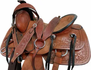 Western Saddle Pleasure Trail Ranch Barrel Racing Horse Ride Tooled Leather Cowboy Rodeo Hard SEAT Saddles 15 16 17 18 FQHB