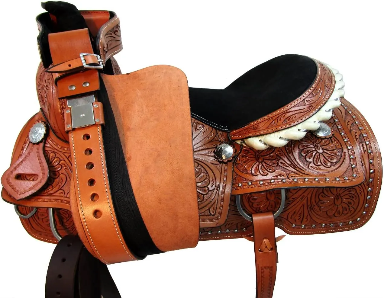 Western Trail Saddle Horse Pleasure Comfortable Ride Tooled Leather Rodeo Cowboy Saddles 15 16 17 18 FQHB