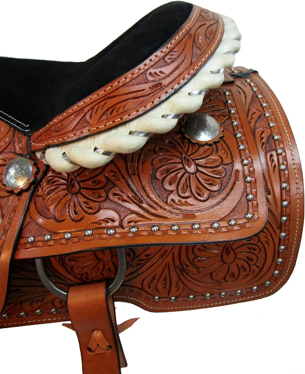 Western Trail Saddle Horse Pleasure Comfortable Ride Tooled Leather Rodeo Cowboy Saddles 15 16 17 18 FQHB