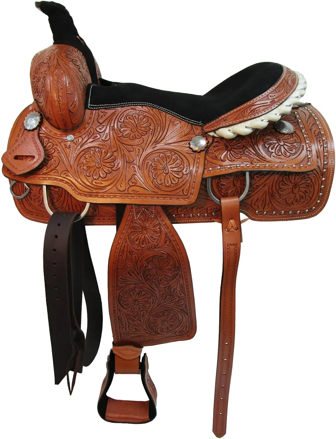 Western Trail Saddle Horse Pleasure Comfortable Ride Tooled Leather Rodeo Cowboy Saddles 15 16 17 18 FQHB