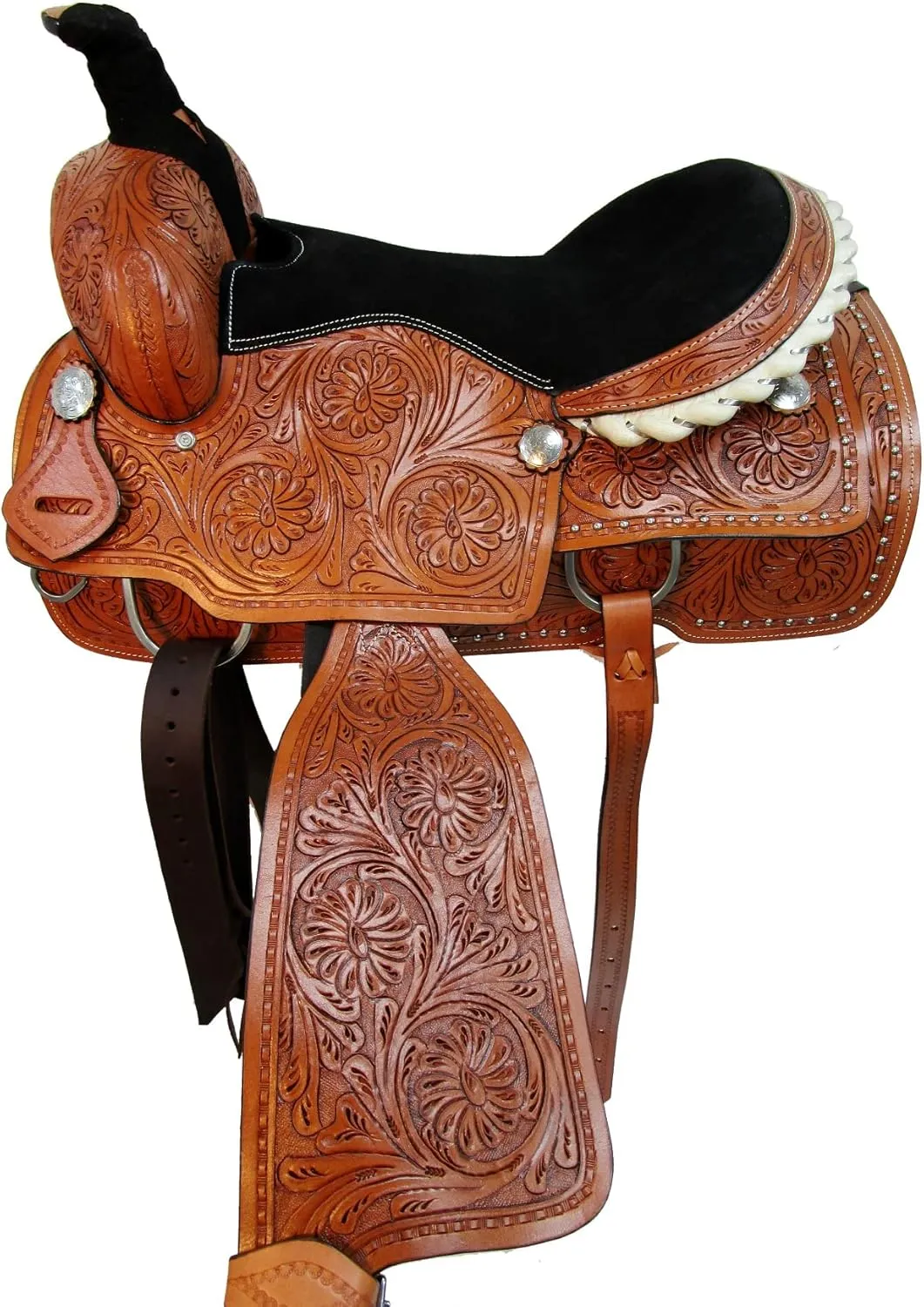 Western Trail Saddle Horse Pleasure Comfortable Ride Tooled Leather Rodeo Cowboy Saddles 15 16 17 18 FQHB