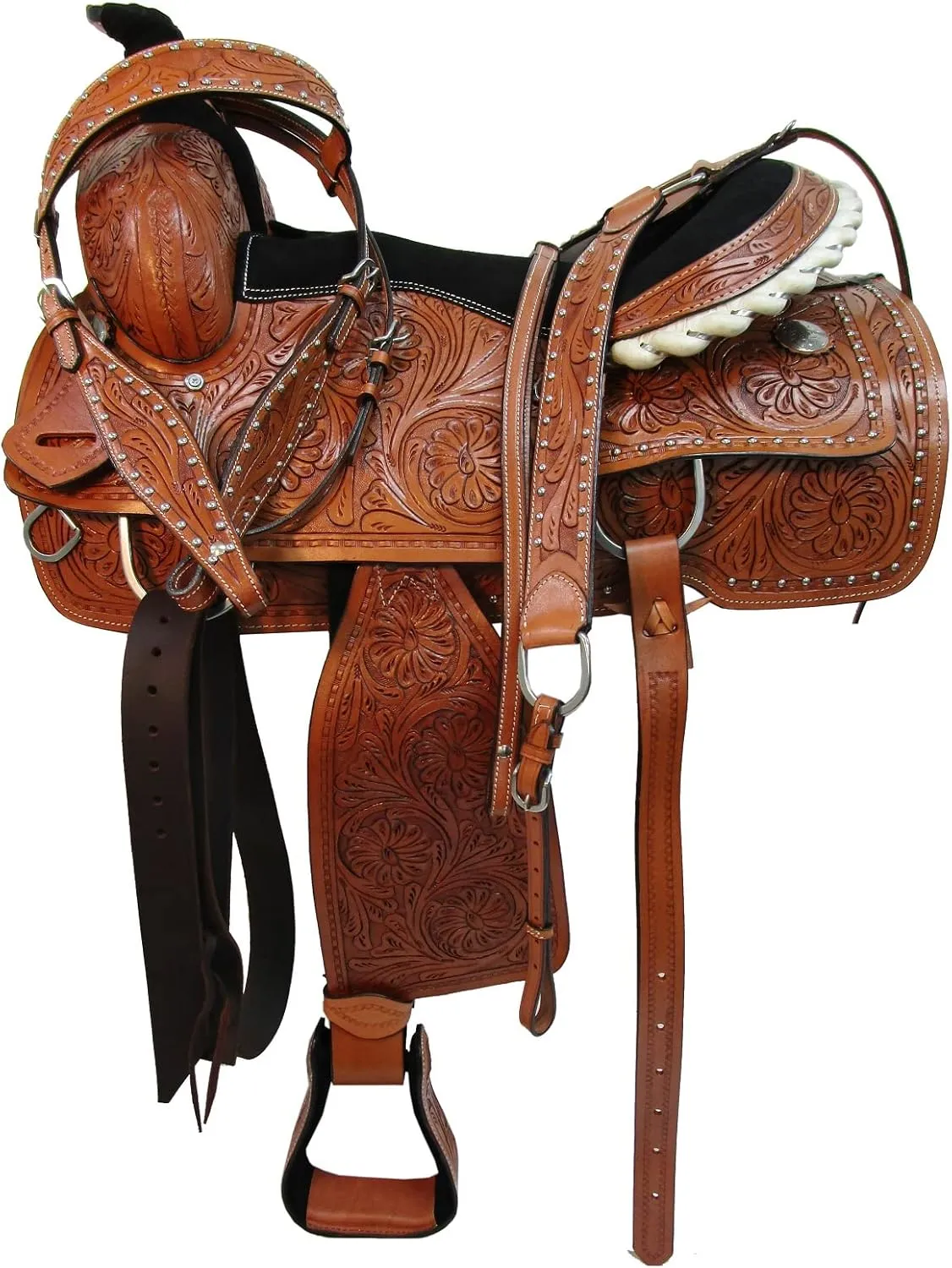 Western Trail Saddle Horse Pleasure Comfortable Ride Tooled Leather Rodeo Cowboy Saddles 15 16 17 18 FQHB