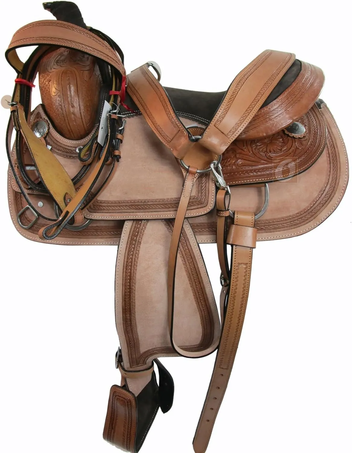 Western Trail Saddle Pleasure Horse Floral Tooled Leather Comfortable Horse Tack 15 16 17 18