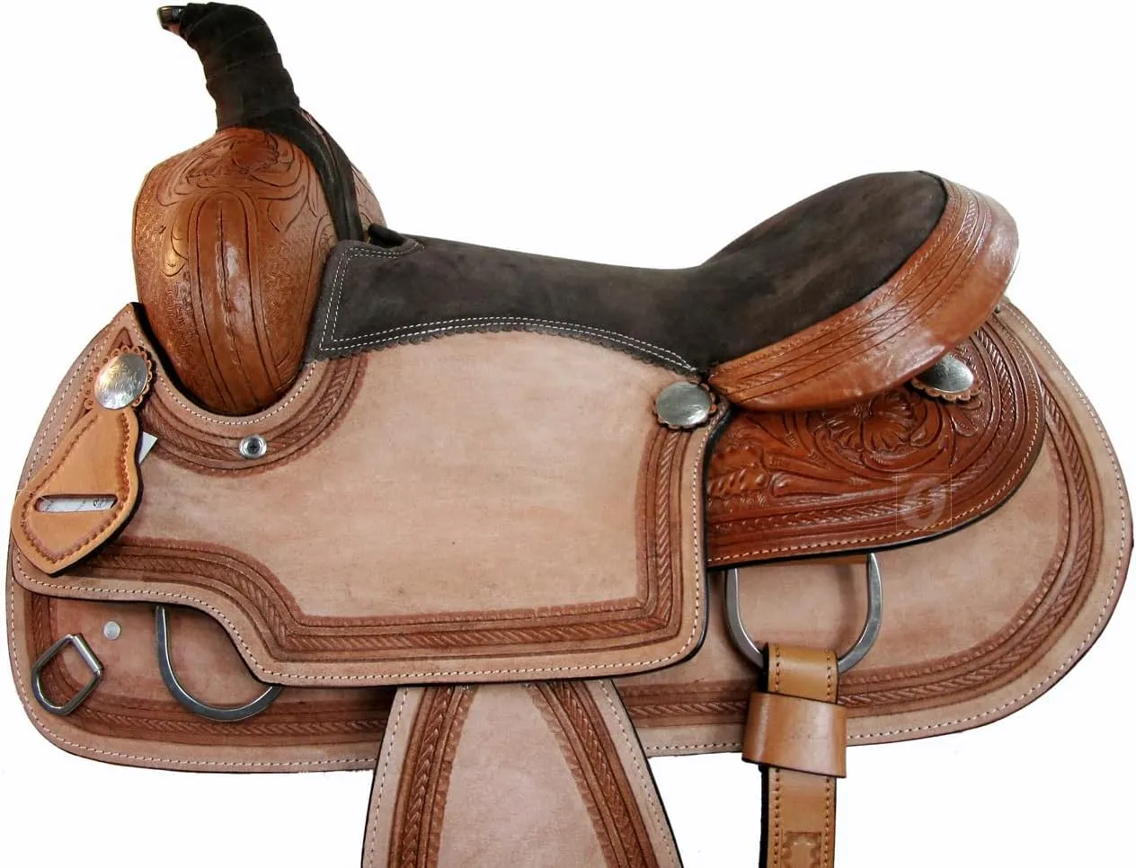 Western Trail Saddle Pleasure Horse Floral Tooled Leather Comfortable Horse Tack 15 16 17 18