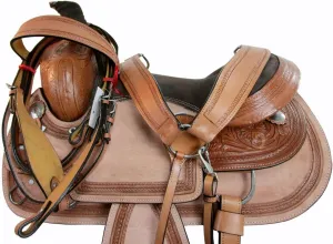 Western Trail Saddle Pleasure Horse Floral Tooled Leather Comfortable Horse Tack 15 16 17 18