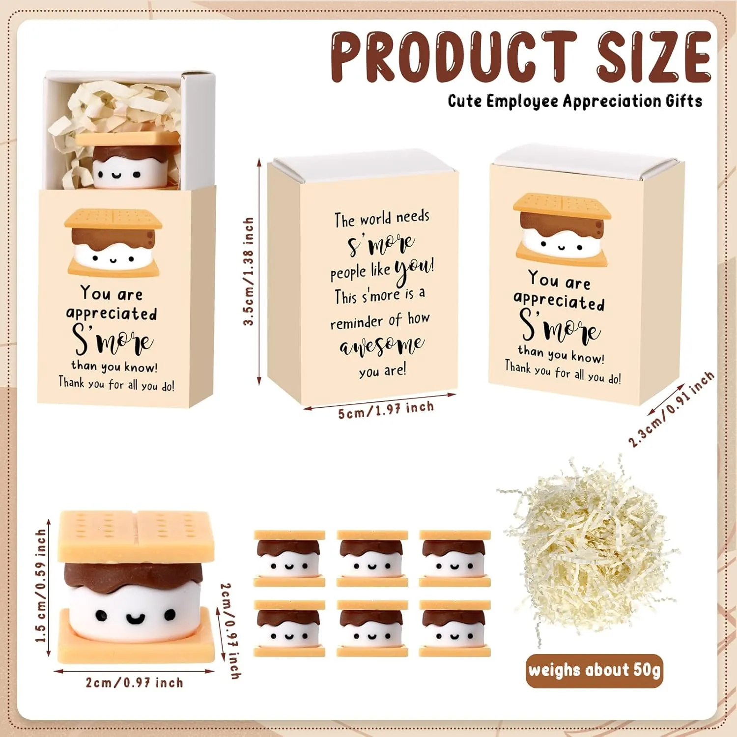 Wettarn 50 Sets S'More Appreciation Gifts Bulk Marshmallow with Box Party Favors Graduation Smore End of The School Year Thank You Gift for Teacher Employee Nurse Coworkers Staff Team Students Group