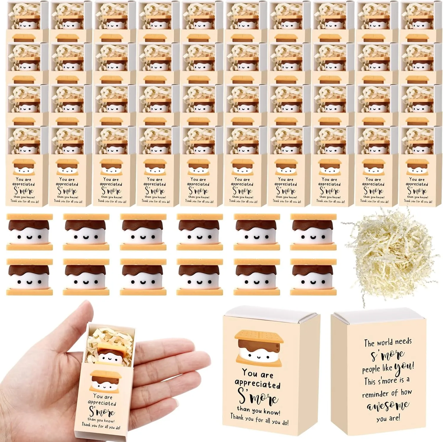 Wettarn 50 Sets S'More Appreciation Gifts Bulk Marshmallow with Box Party Favors Graduation Smore End of The School Year Thank You Gift for Teacher Employee Nurse Coworkers Staff Team Students Group