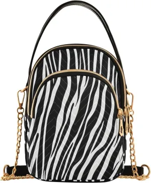White Black Print Zebra Crossbody Bag for Women Mini Cell Phone Purse Women's Shoulder Handbag