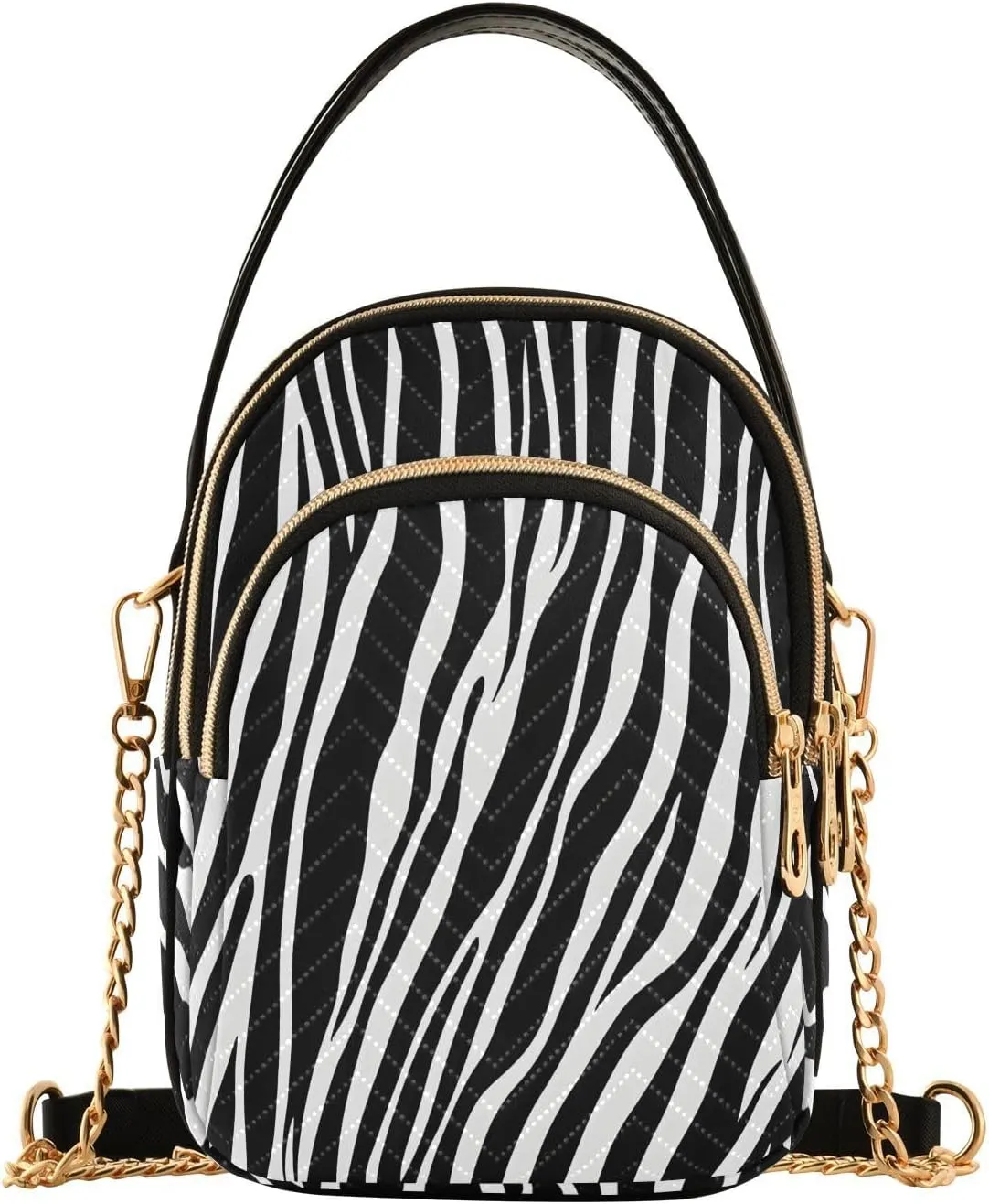White Black Print Zebra Crossbody Bag for Women Mini Cell Phone Purse Women's Shoulder Handbag