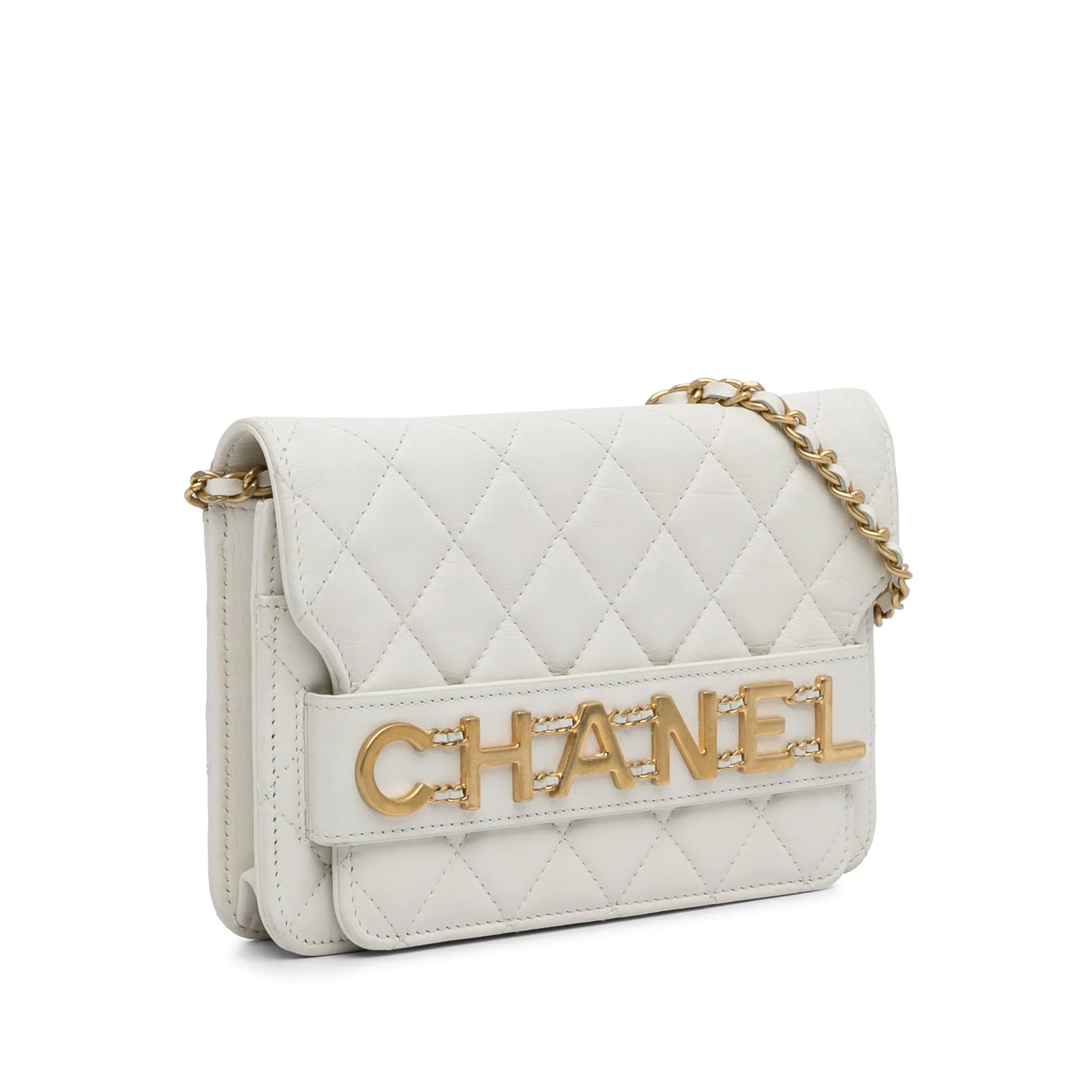 White Chanel Enchained Flap Wallet on Chain Crossbody Bag