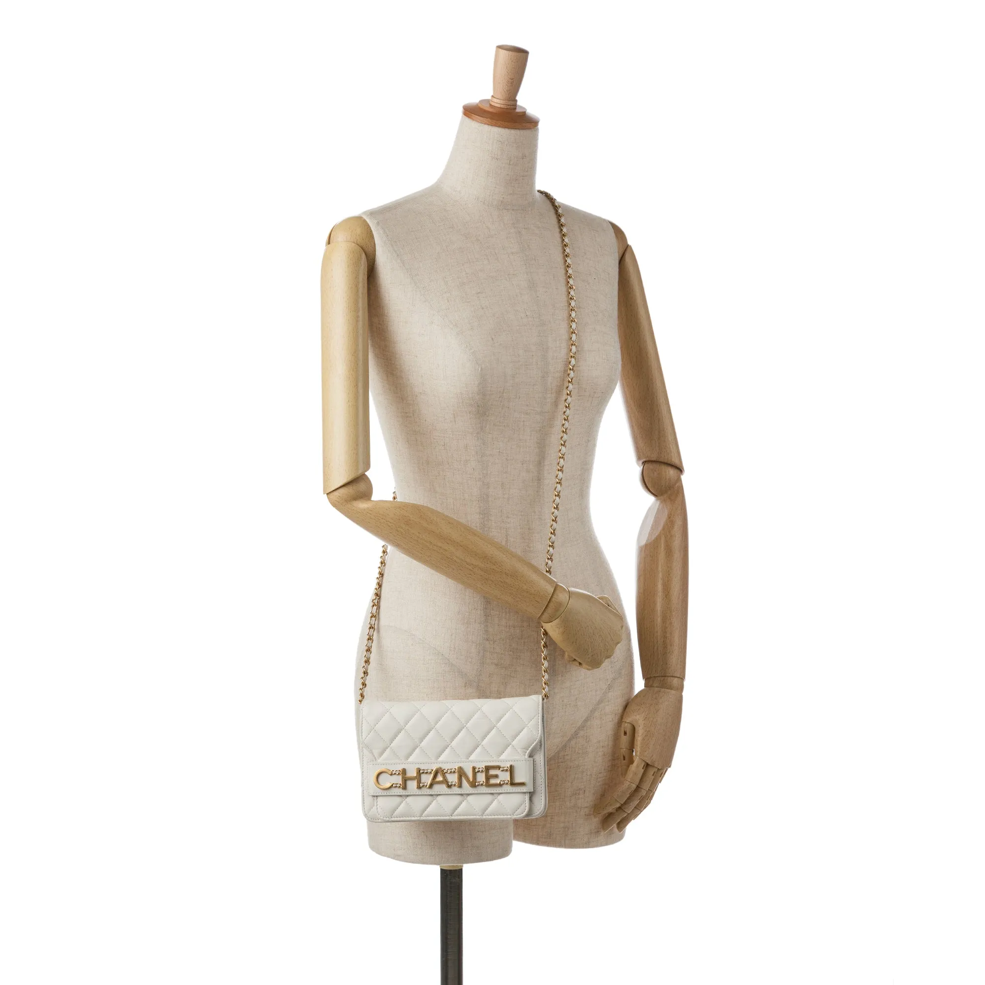 White Chanel Enchained Flap Wallet on Chain Crossbody Bag