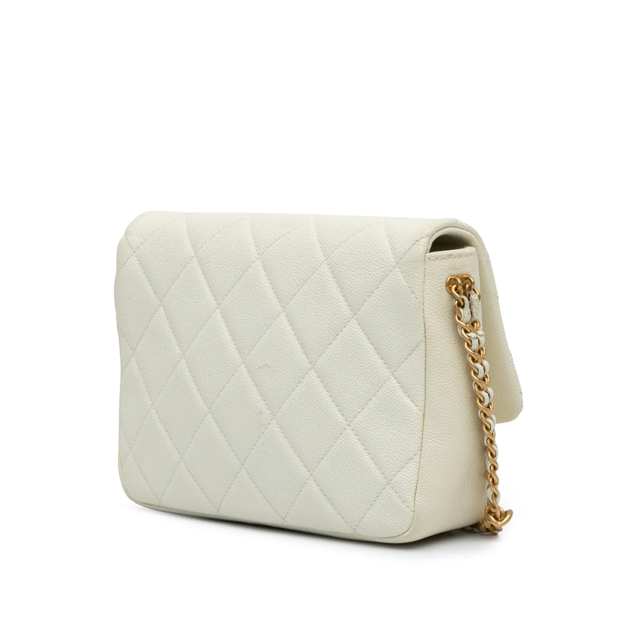 White Chanel Small Quilted Caviar Chain Melody Flap Crossbody Bag