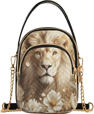 White Lion Blossom Animal Crossbody Bag for Women Mini Cell Phone Purse Women's Shoulder Handbag