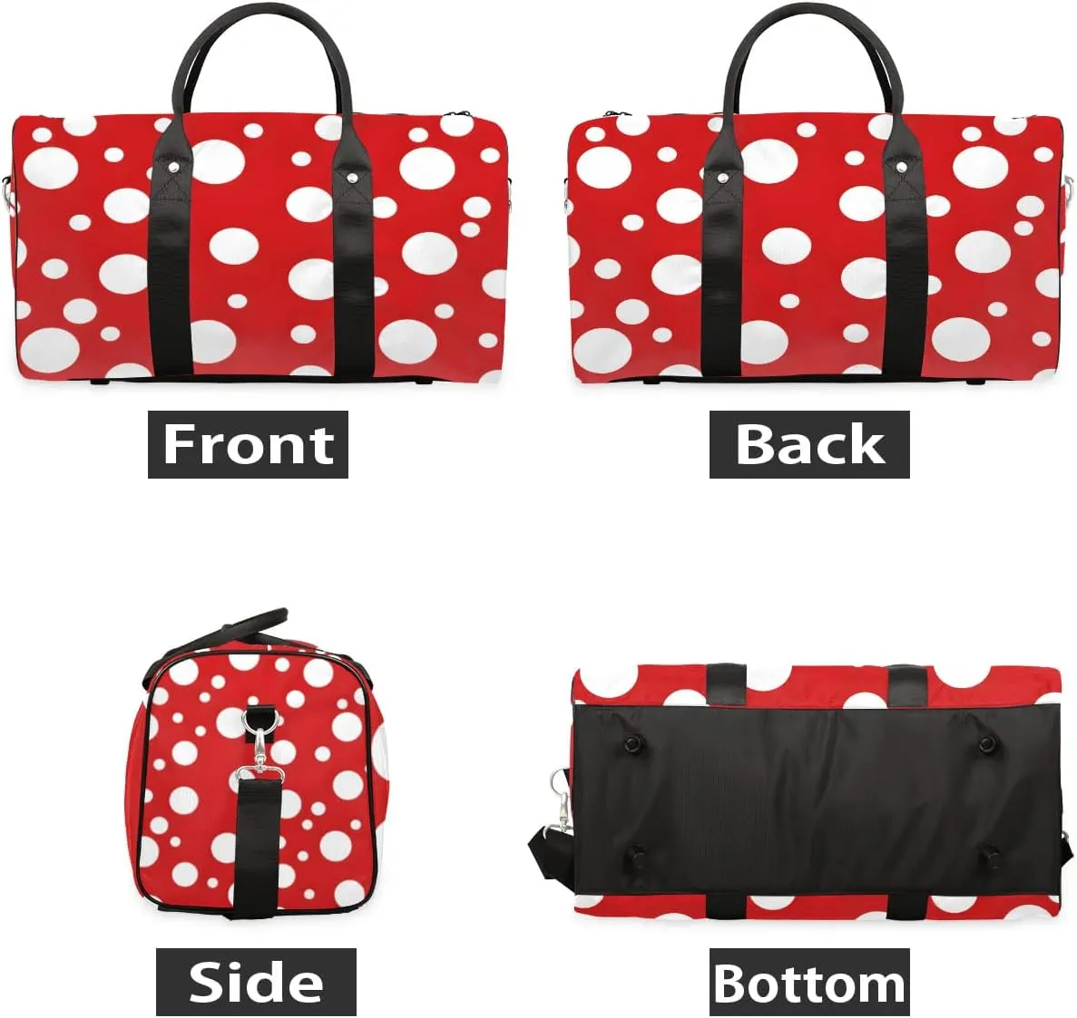 White Polka Dots on Red Travel Duffel Bag for Women Men Waterproof Foldable Overnight Weekender Bag Large Capacity Sports Gym Bag