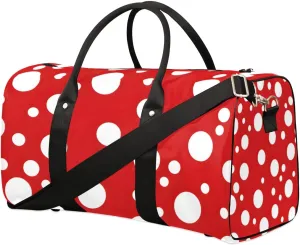 White Polka Dots on Red Travel Duffel Bag for Women Men Waterproof Foldable Overnight Weekender Bag Large Capacity Sports Gym Bag