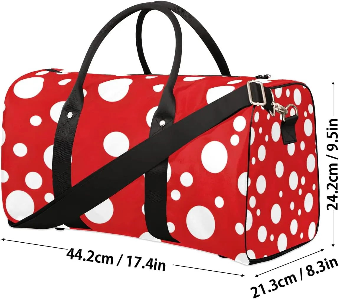 White Polka Dots on Red Travel Duffel Bag for Women Men Waterproof Foldable Overnight Weekender Bag Large Capacity Sports Gym Bag