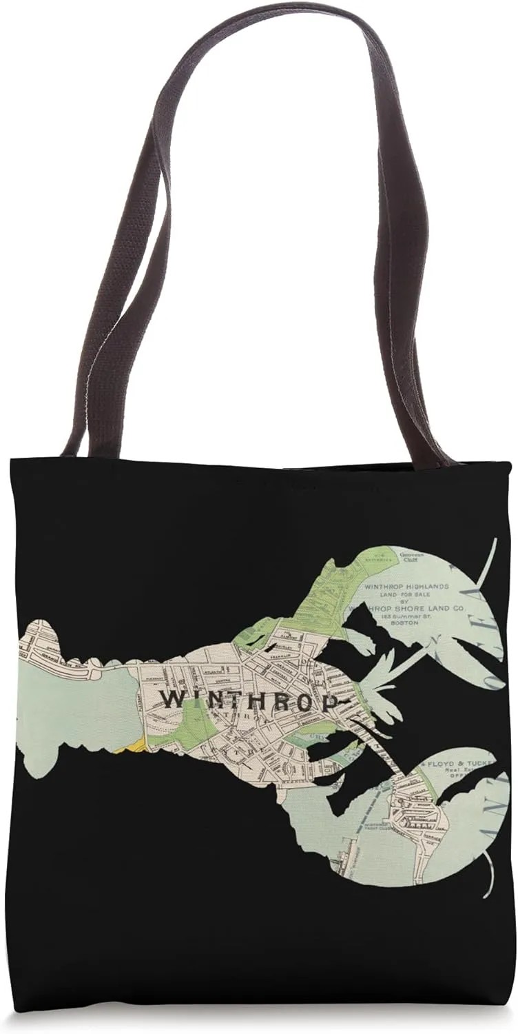 Winthrop MA Lobster Map Silhouette Tote Bag