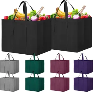 WISELIFE Reusable Grocery Shopping Bags 10 Pack Large Foldable Tote Bags Bulk,Eco Produce Bags with Long Handle for Shopping Groceries Clothes(5 Assorted Colors)
