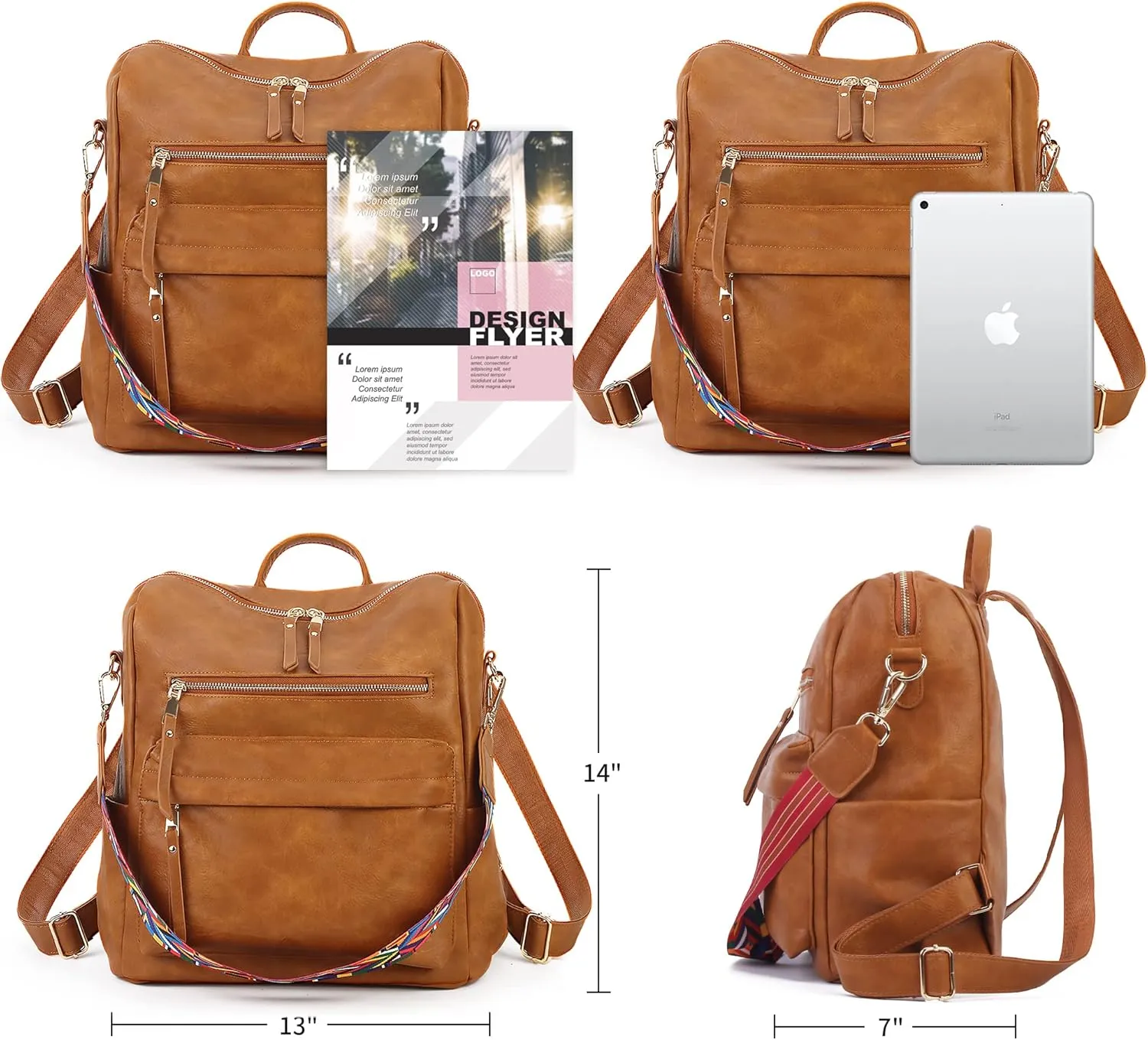 Women Backpack Purse Vintage Rucksack Convertible Shoulder Bag Travel Daypack, 2 Pack Brown