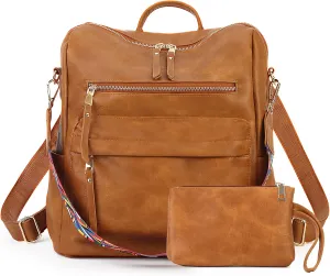 Women Backpack Purse Vintage Rucksack Convertible Shoulder Bag Travel Daypack, 2 Pack Brown
