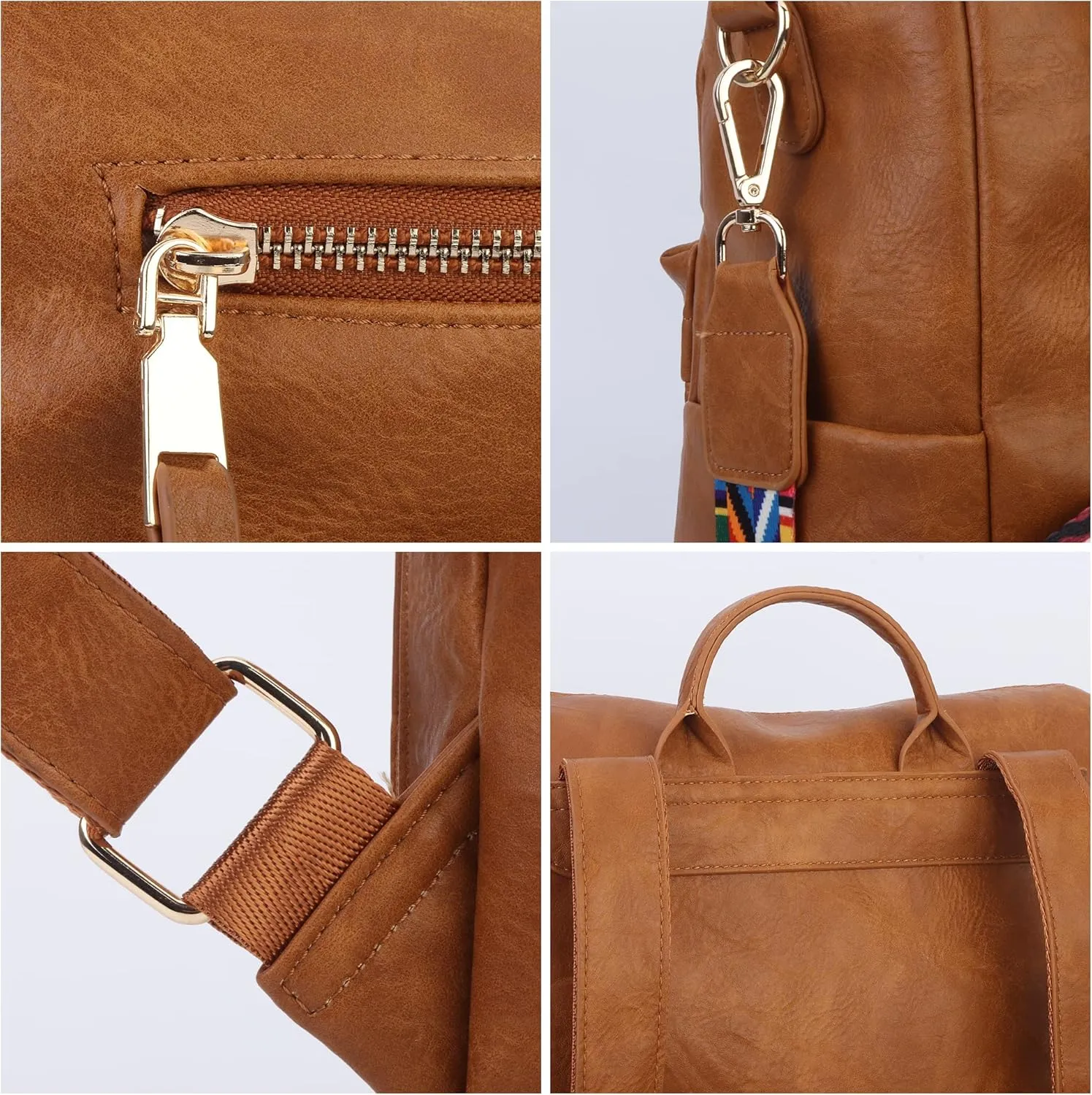 Women Backpack Purse Vintage Rucksack Convertible Shoulder Bag Travel Daypack, 2 Pack Brown