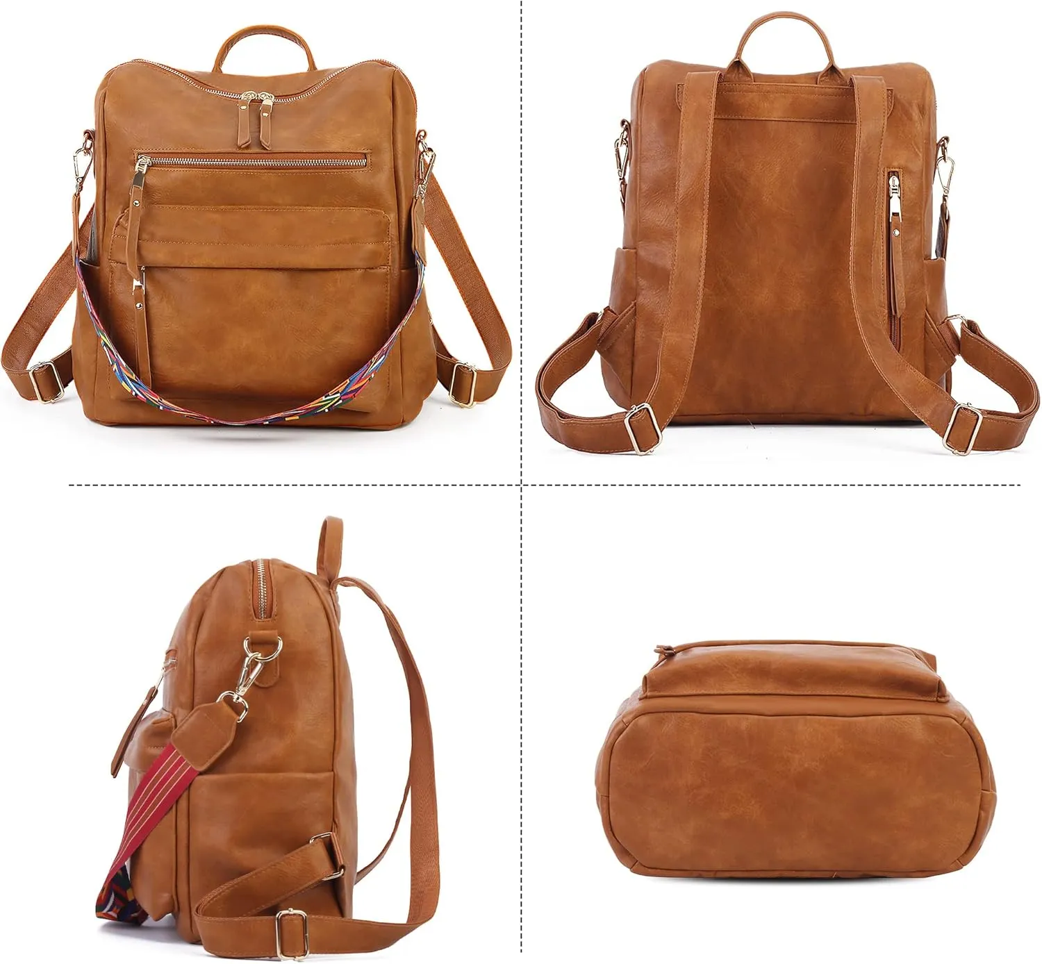 Women Backpack Purse Vintage Rucksack Convertible Shoulder Bag Travel Daypack, 2 Pack Brown