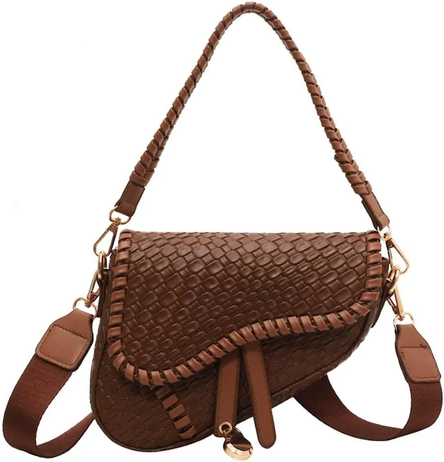 Women Cow Print Saddle Shoulder Bag Clutch Purse Underarm Handbag Satchel Zipper Crossbody Bag