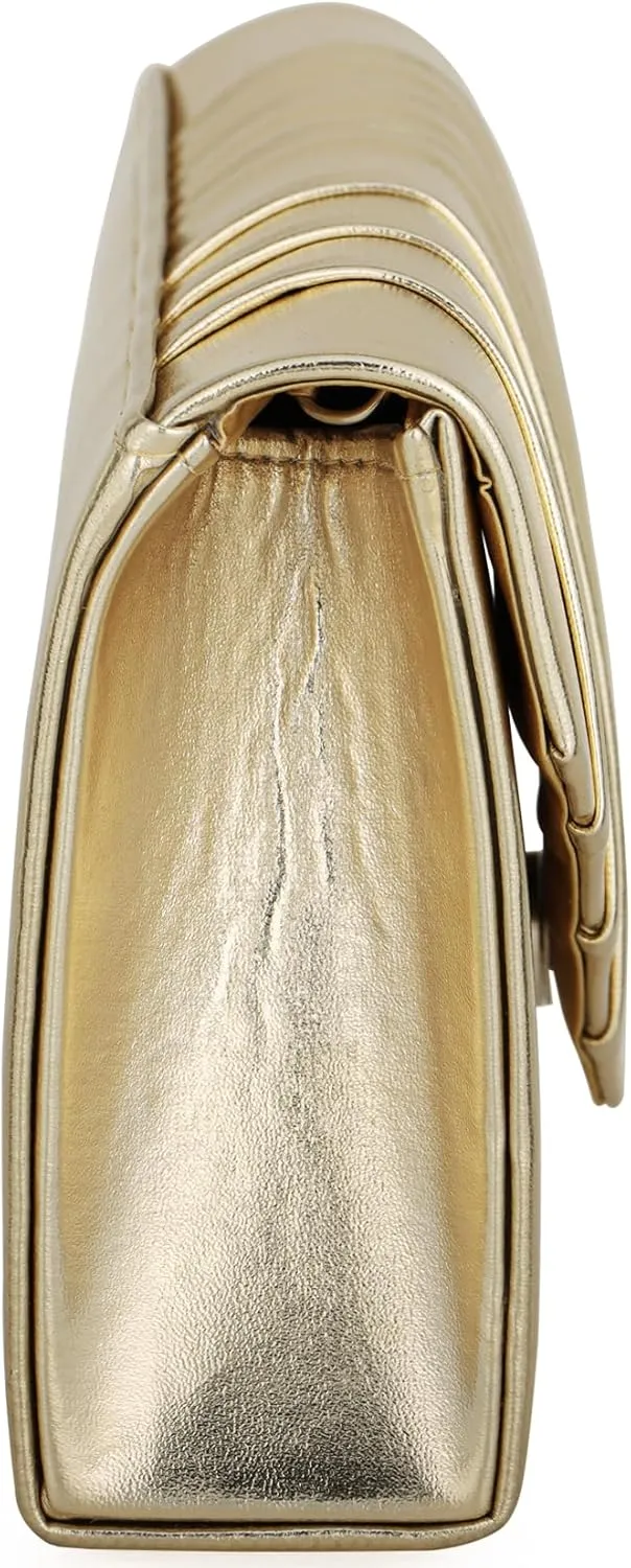 Women Evening Bag Metallic PU Clutch Handbag Pleated Flap Envelope Handbag for Formal Prom Cocktail Party