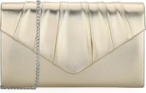 Women Evening Bag Metallic PU Clutch Handbag Pleated Flap Envelope Handbag for Formal Prom Cocktail Party