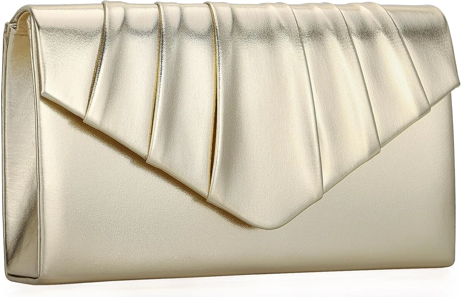 Women Evening Bag Metallic PU Clutch Handbag Pleated Flap Envelope Handbag for Formal Prom Cocktail Party