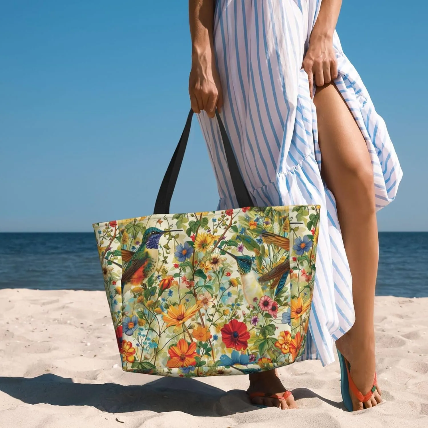 Women Large Beach Bag Travel Weekender Foldable Tote Bag for Pool Beach Vacation Gym