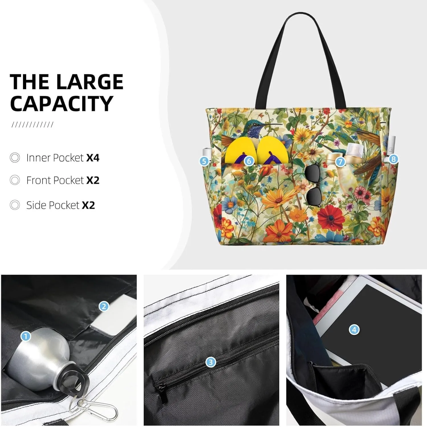 Women Large Beach Bag Travel Weekender Foldable Tote Bag for Pool Beach Vacation Gym