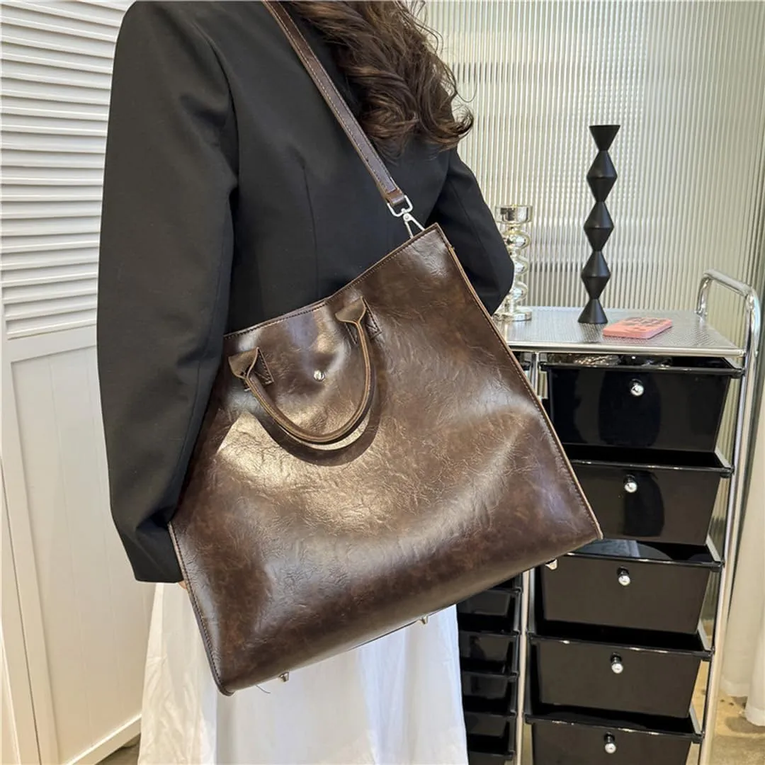 Women Large Capacity Tote Bags Vintage Genuine Leather Purses Handbags Ladies Commuter Bag Crossbody Bag