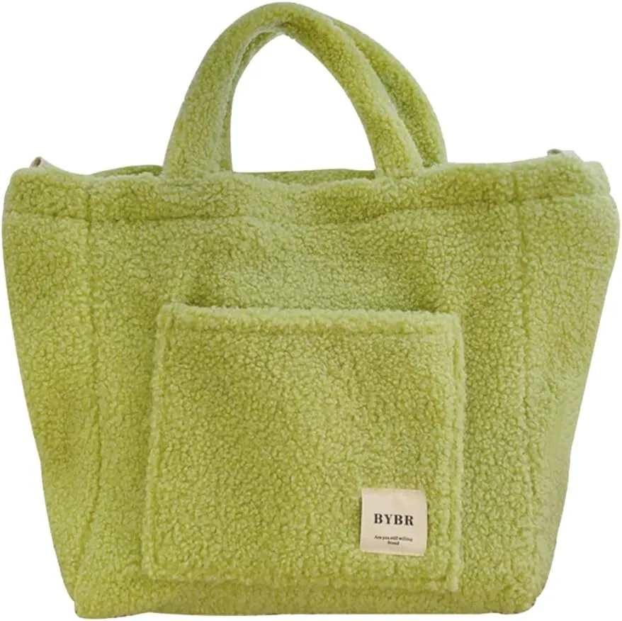 Women Shoulder Crossbody Bag Soft Plush Messenger Handbag Large Capacity Fleece Shoulder Bag Lamb Down Travel Stre