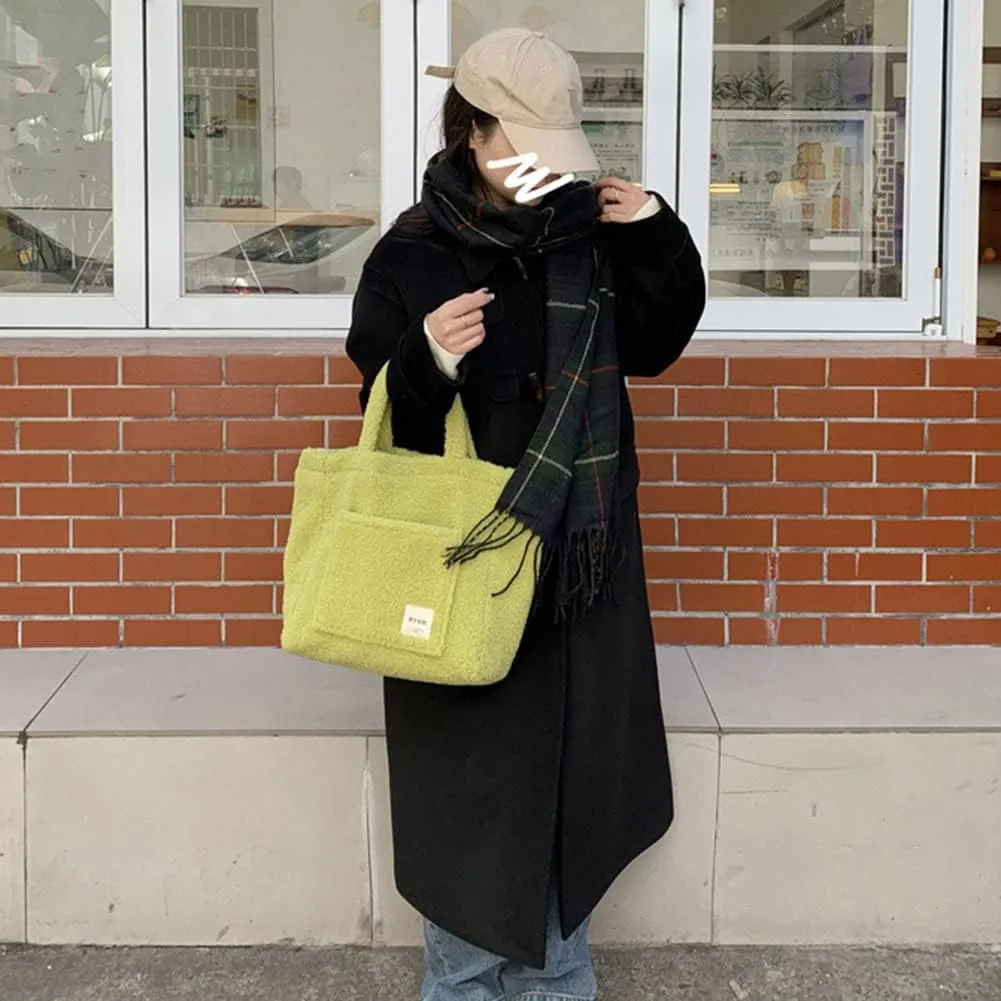 Women Shoulder Crossbody Bag Soft Plush Messenger Handbag Large Capacity Fleece Shoulder Bag Lamb Down Travel Stre
