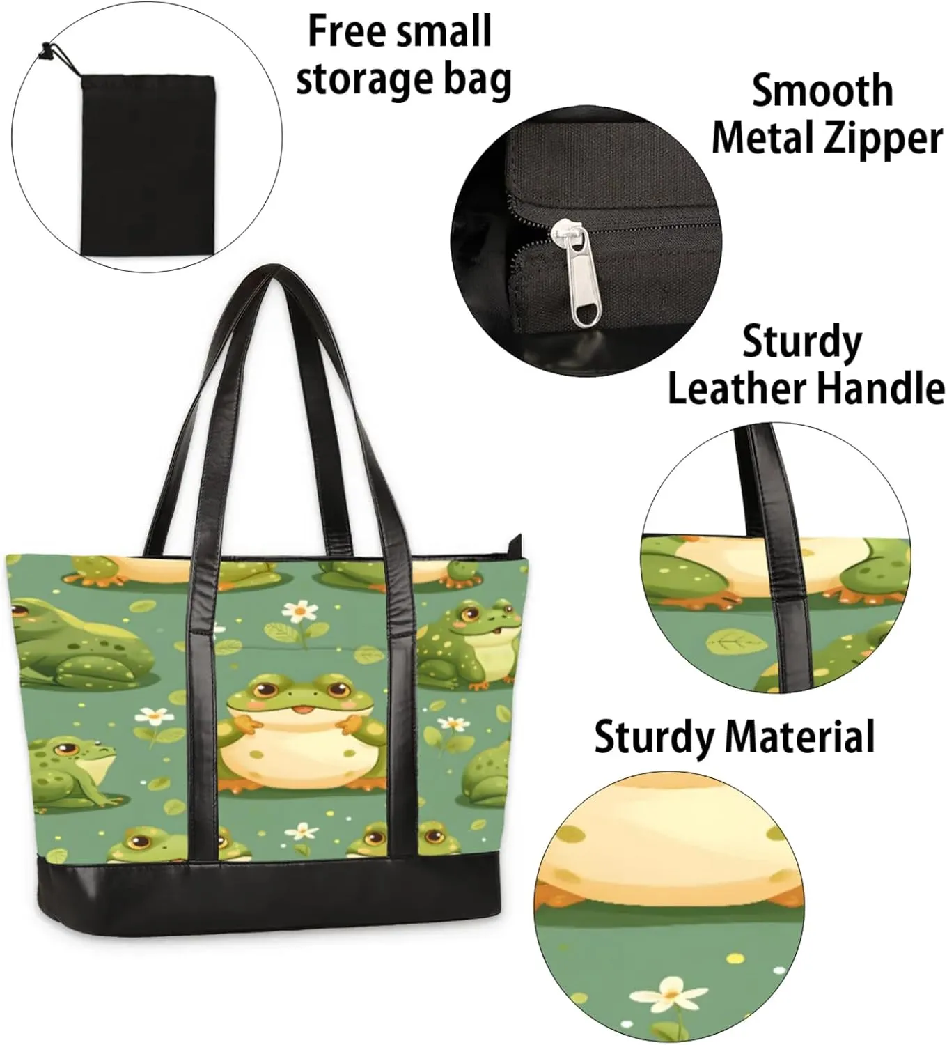 Women Tote Bag with Zipper, Shopper Handbag Travel Purse, PU Leather Laptop Tote Bags, Weekender Bags