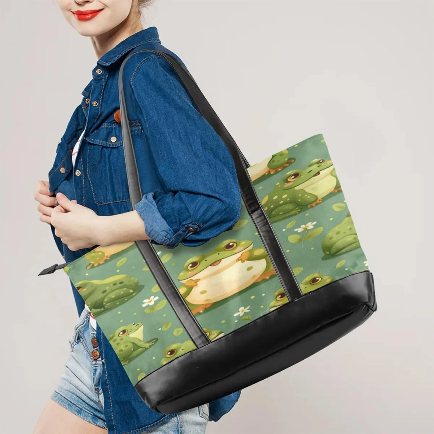 Women Tote Bag with Zipper, Shopper Handbag Travel Purse, PU Leather Laptop Tote Bags, Weekender Bags