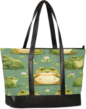 Women Tote Bag with Zipper, Shopper Handbag Travel Purse, PU Leather Laptop Tote Bags, Weekender Bags