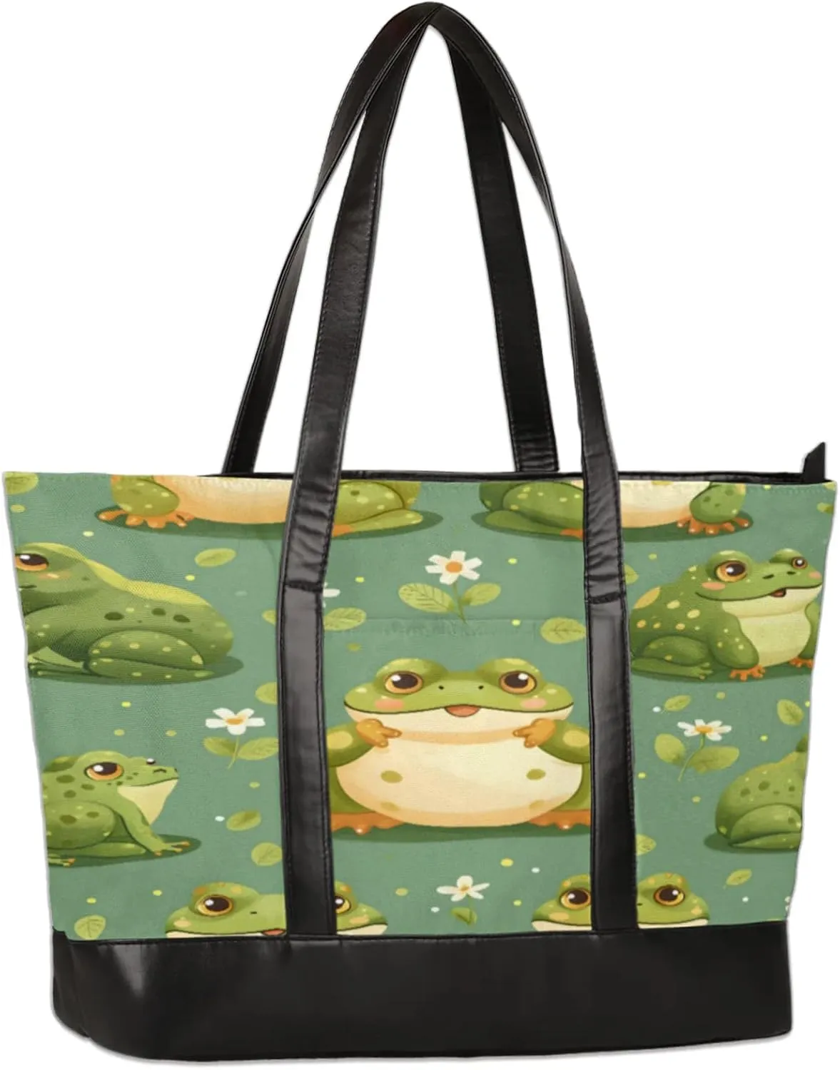 Women Tote Bag with Zipper, Shopper Handbag Travel Purse, PU Leather Laptop Tote Bags, Weekender Bags
