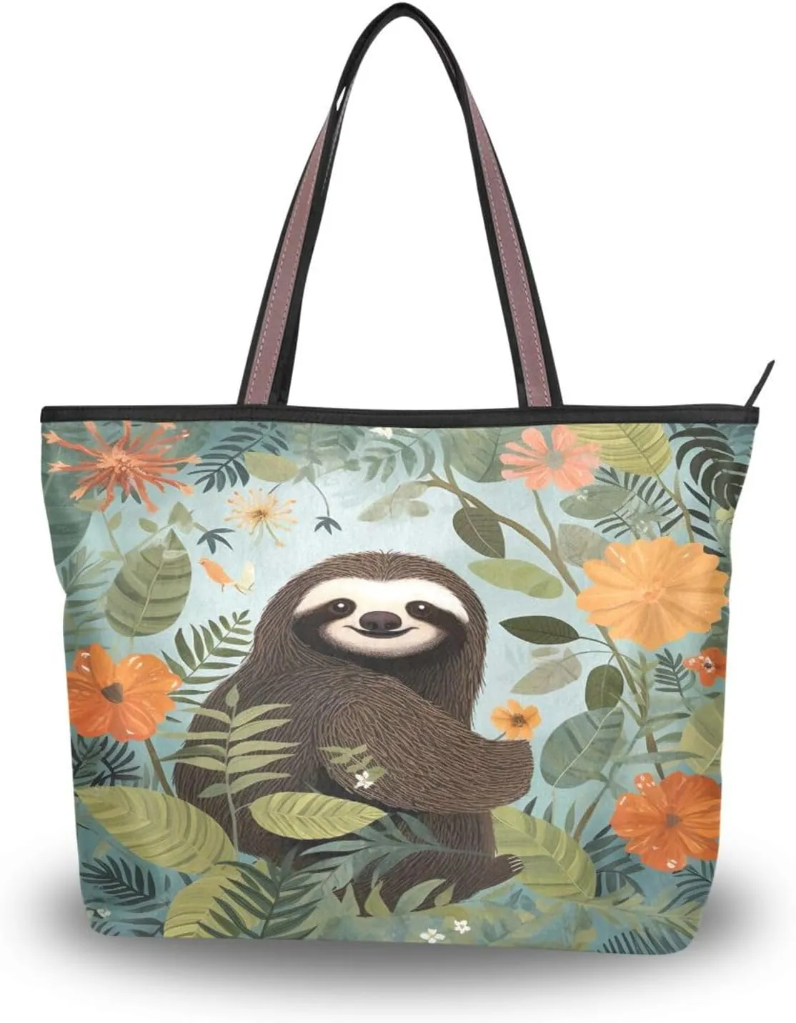 Women Tote Bags Sloth Cute Flower Top Handle Satchel Handbags Shoulder Bag for Shopping M 20848308