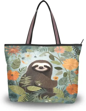 Women Tote Bags Sloth Cute Flower Top Handle Satchel Handbags Shoulder Bag for Shopping M 20848308
