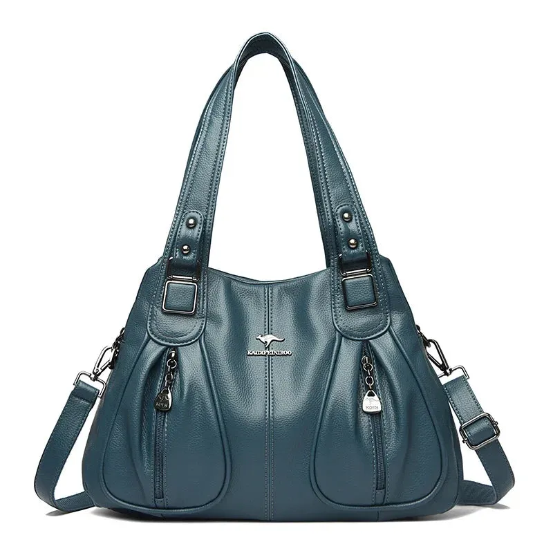 Women Zipper Pocket Leather Shoulder Bag