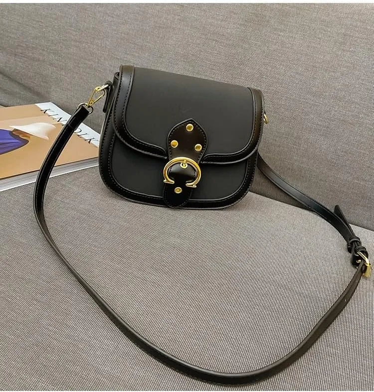 Women's bag frosted saddle bag underarm bag shoulder crossbody bag(Black)