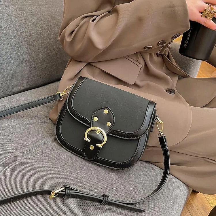Women's bag frosted saddle bag underarm bag shoulder crossbody bag(Black)