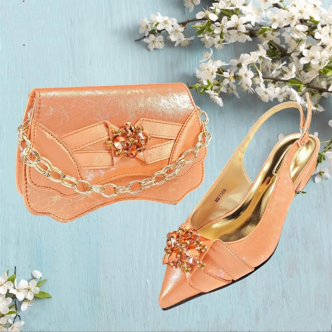 Women’S Blue Rhinestone Low Heels and Matching Bag Set with Square Heel for Elegant Weddings
